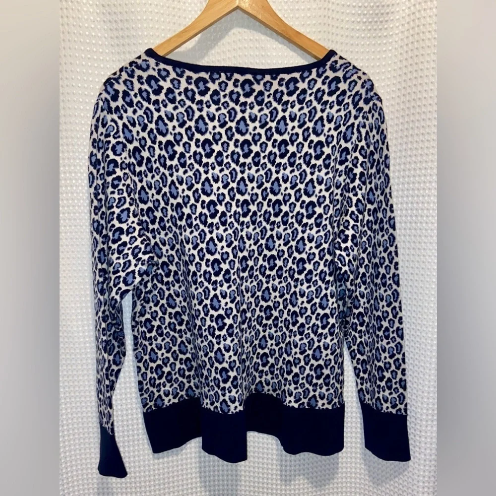 Women’s‎ PARKHURST navy blue cheetah print buttoned knit Cardigan size XL - Picture 10 of 11